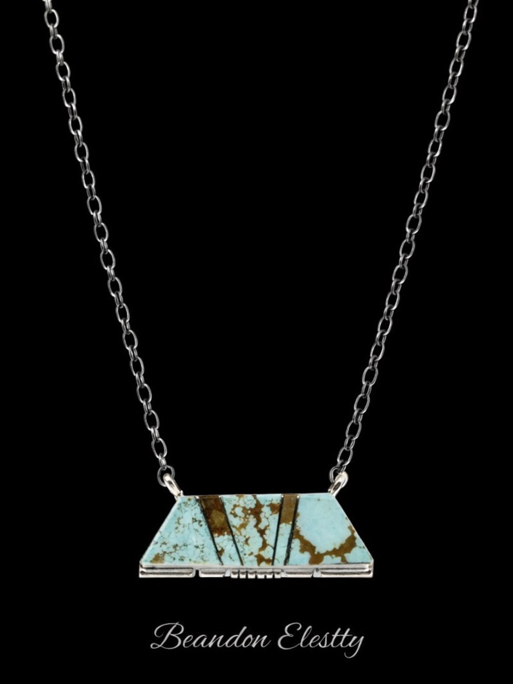 Turquoise Inlay Bar Necklace - Blue - Picture 2 of 4